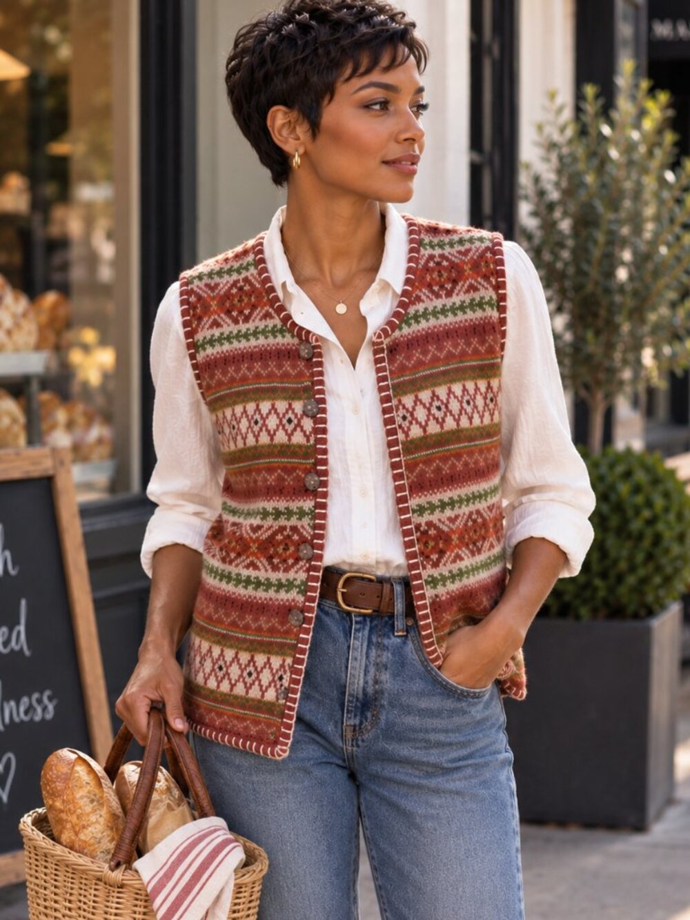 Vintage 90s Jantzen Fair Isle Beaded Sweater Vest Womens Petite L Cottagecore